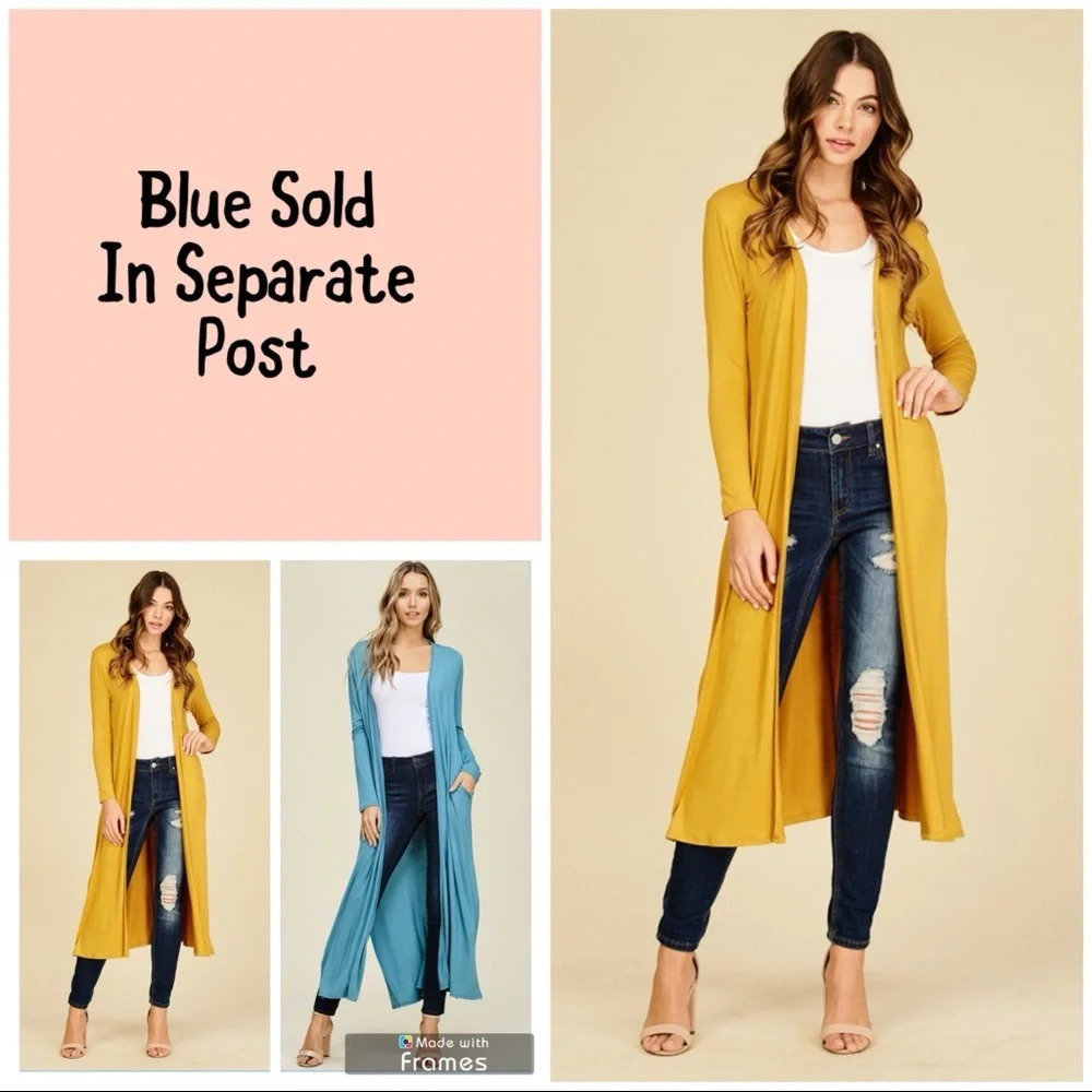 NWT Annabelle boutique light weight knit Mustard duster cardigan w/ pockets S
